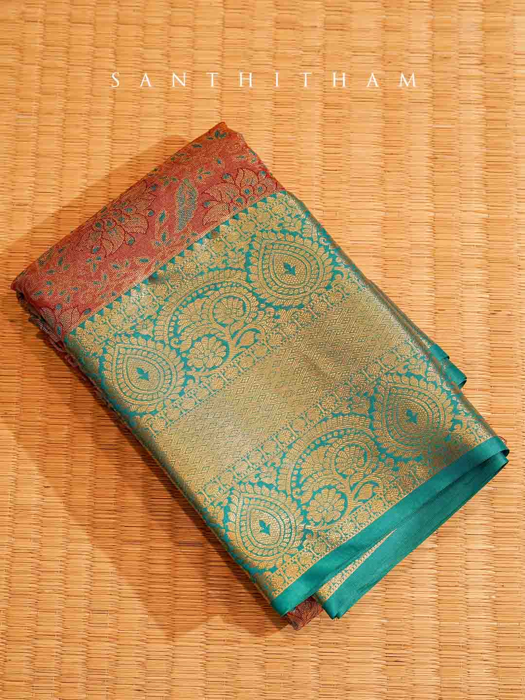 Mars Red and Turquoise Green Tissue Saree