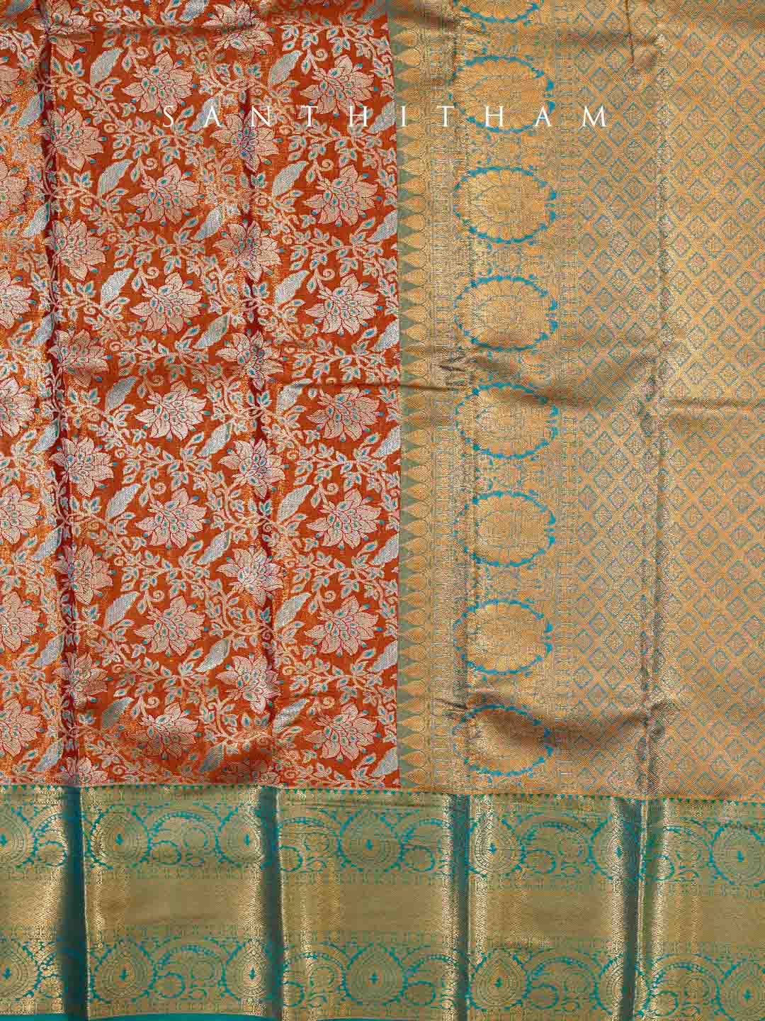 Mars Red and Turquoise Green Tissue Saree