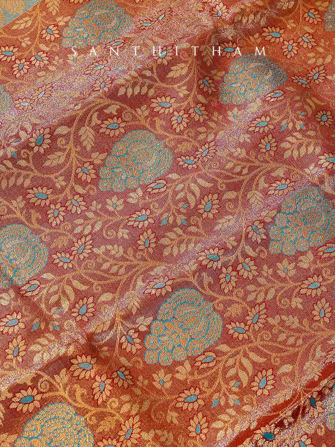 Turquoise Blue and Cocoa Brown Semi Silk Saree