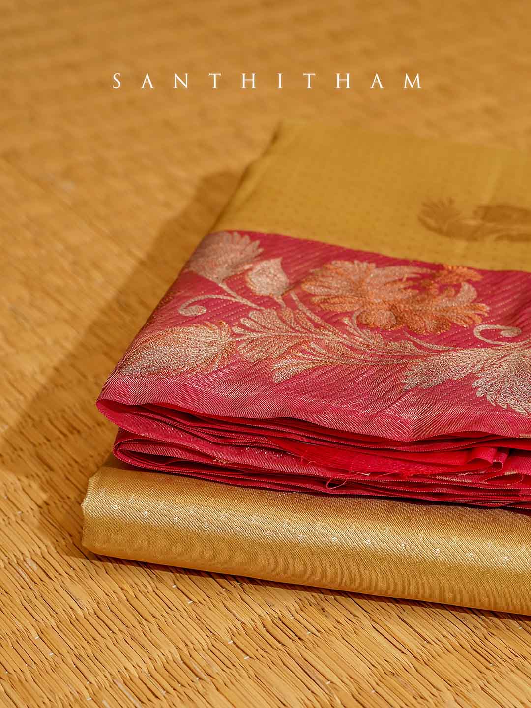 Ivory and Candy Red Semi Silk Saree