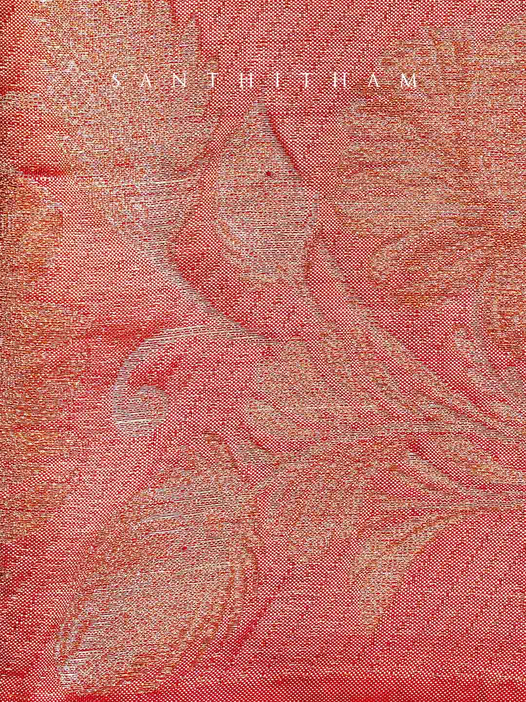 Ivory and Candy Red Semi Silk Saree
