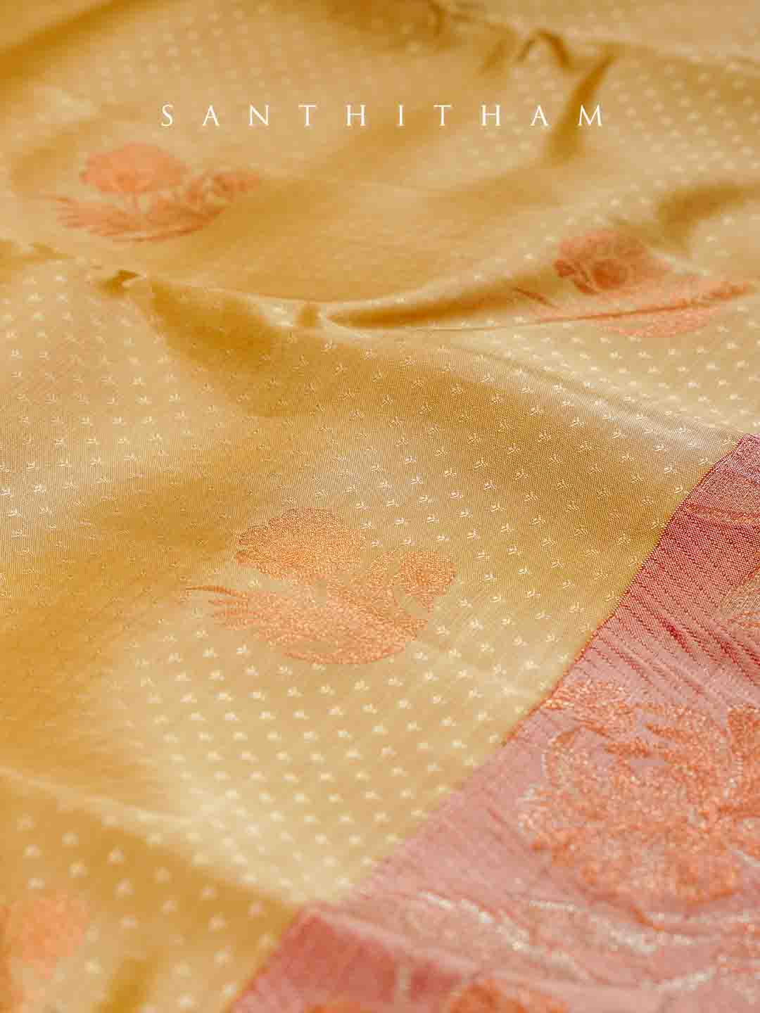 Ivory and Candy Red Semi Silk Saree