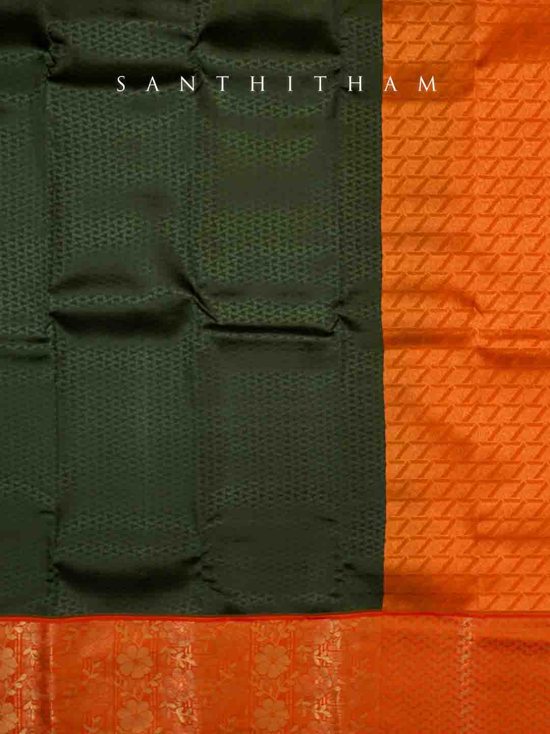 Forest Green and Red Semi Silk Saree