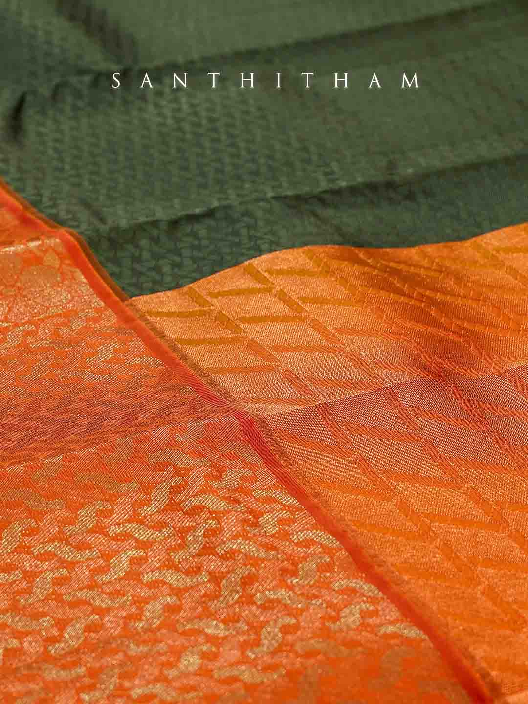 Forest Green and Red Semi Silk Saree
