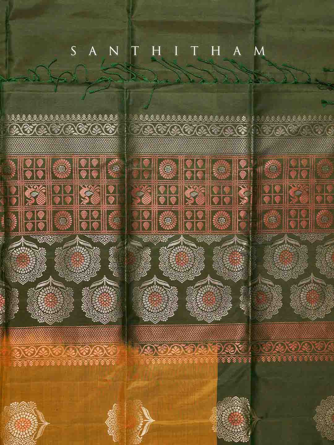 Brown and Dark Green Silk Saree
