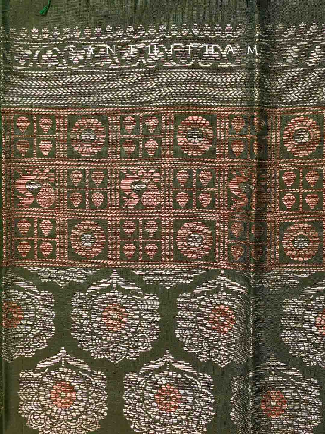 Brown and Dark Green Silk Saree