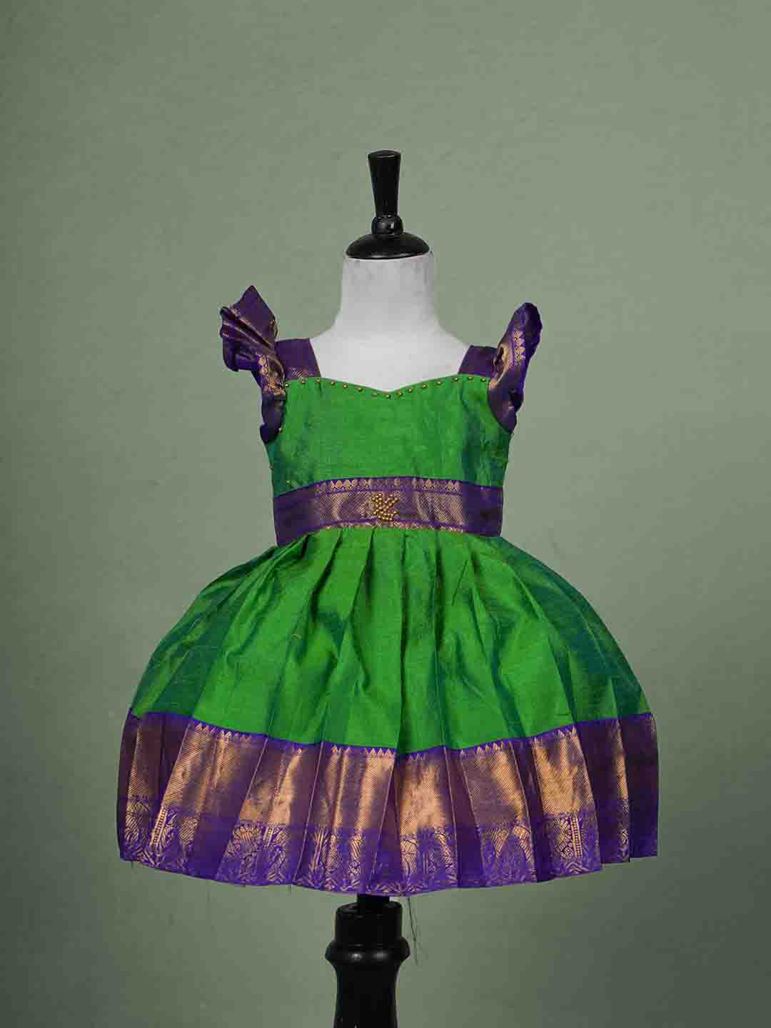 Vibrant Green and Royal Blue Raw Silk Children's Gown
