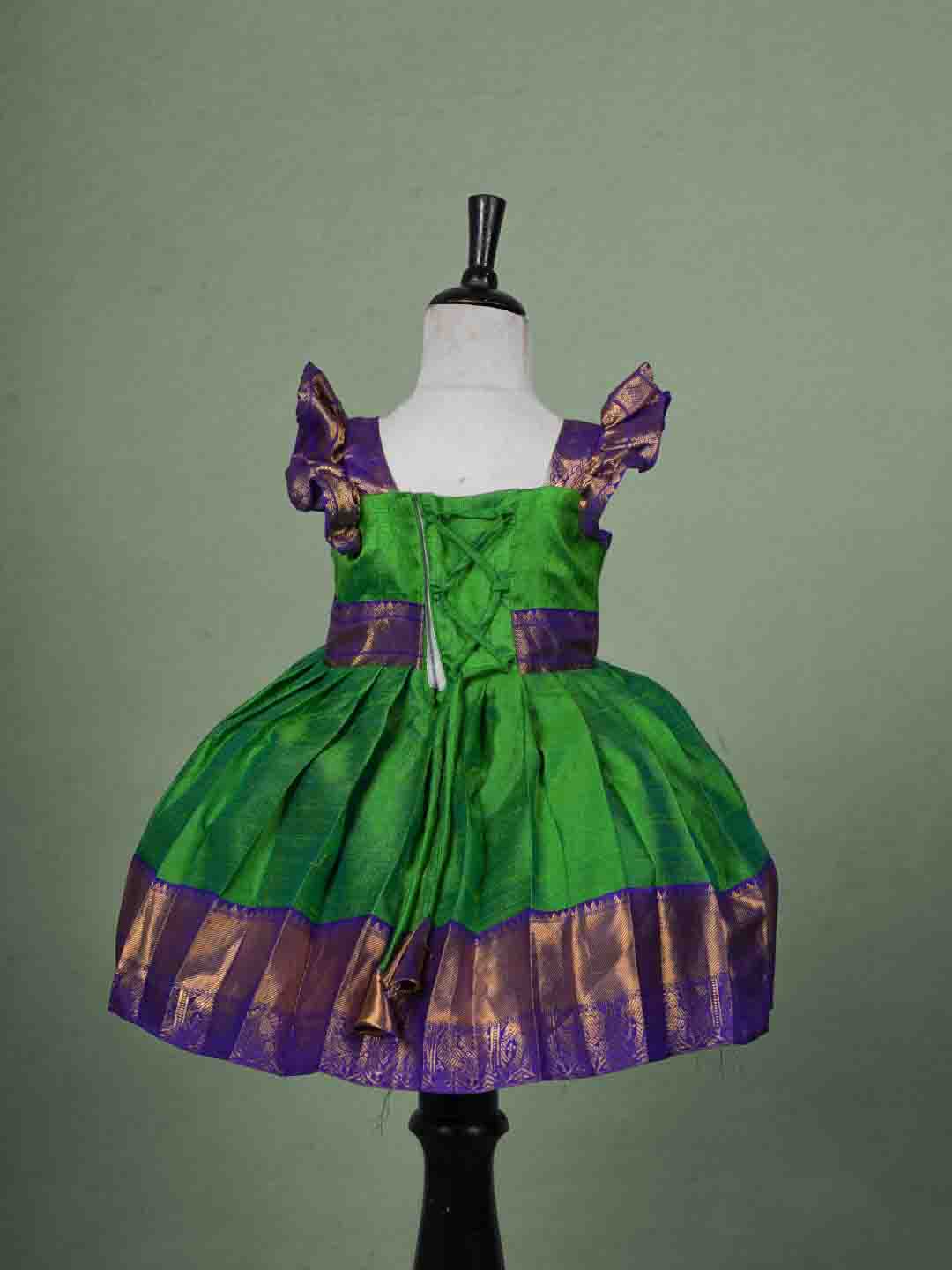 Vibrant Green and Royal Blue Raw Silk Children's Gown