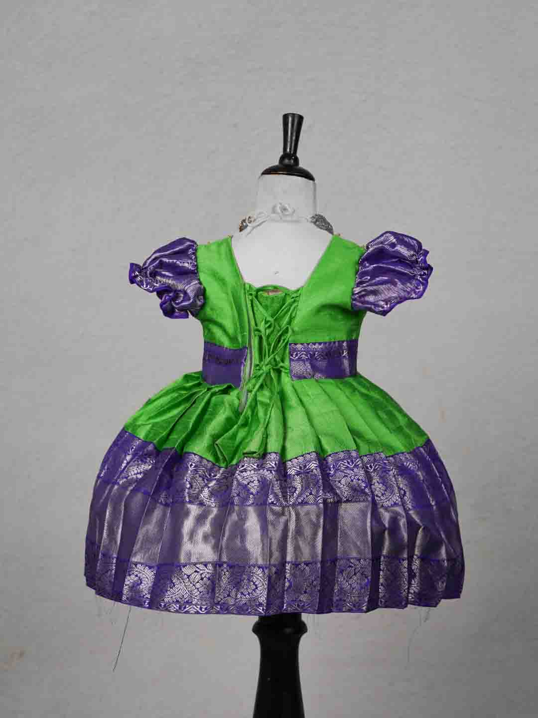 Vibrant Green and Admiral Blue Raw Silk Children's Gown