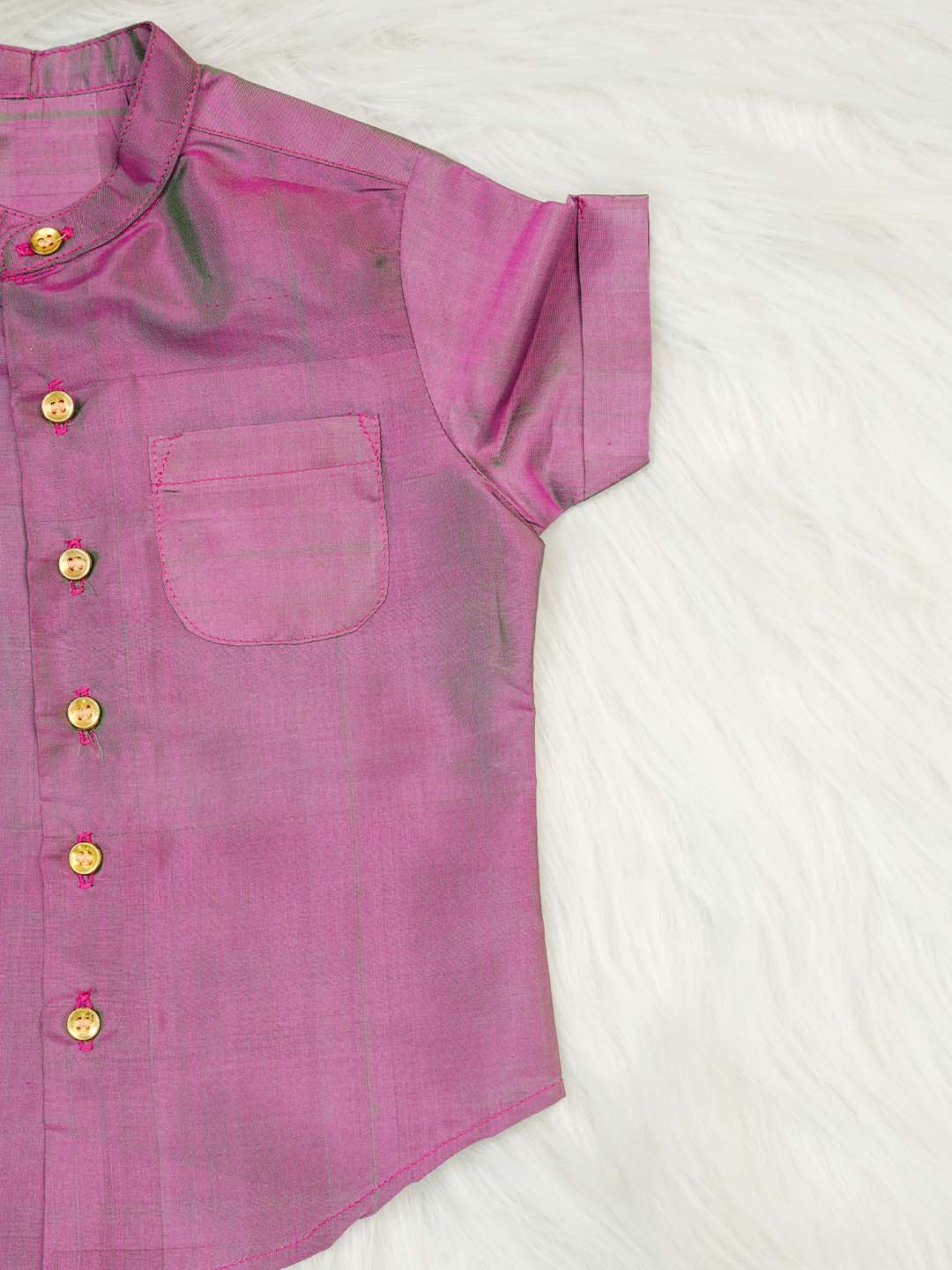 Purplish Pink Kanchipuram Silk Baby boy shirt