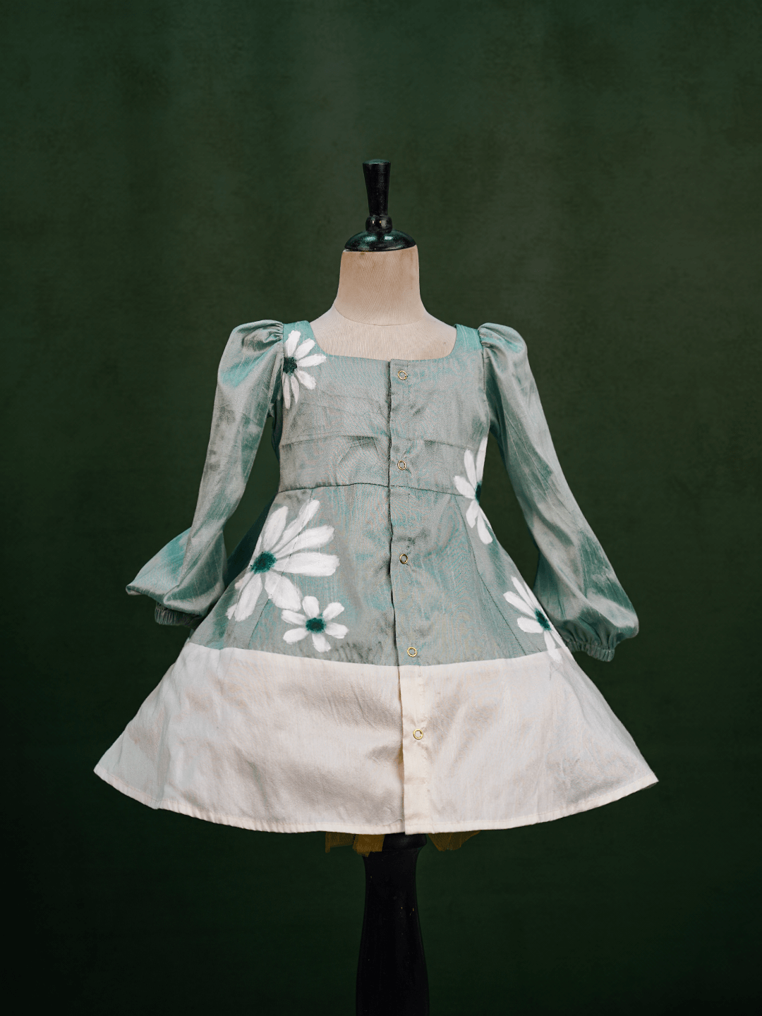 Sea green colored hand-painted Raw Silk Gown