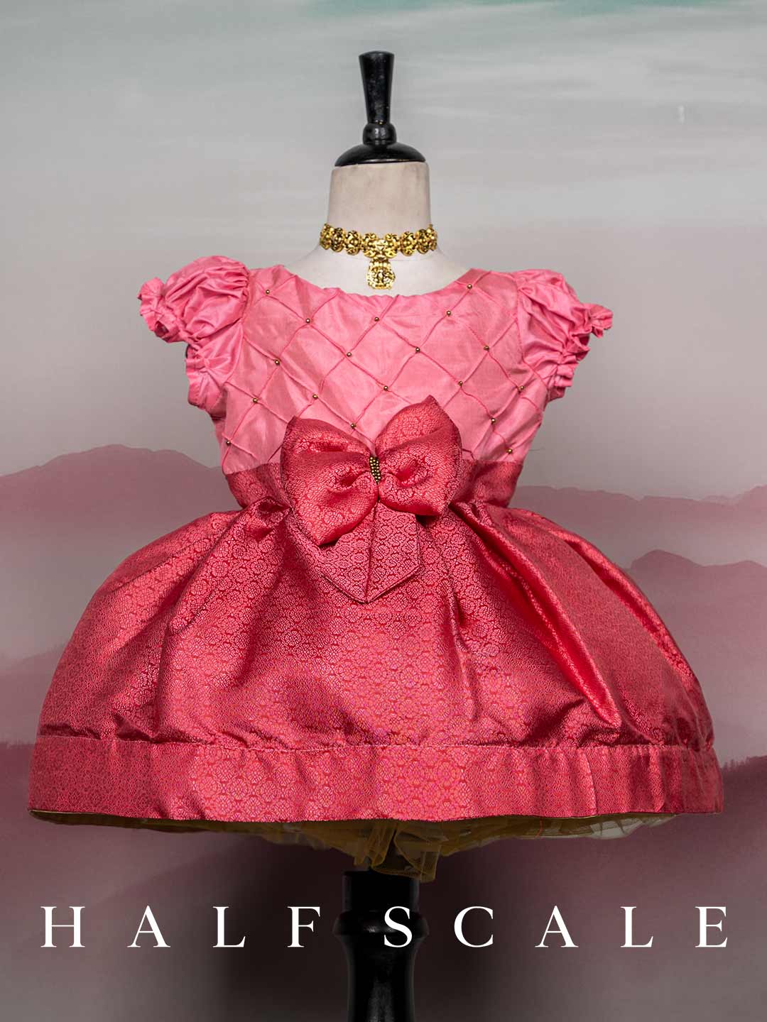 Bubblegum Pink Pure Kanchi Pattu Frock for Baby Girl | Silk Dress for Baby Girl | Half Scale | A unit of Santhitham