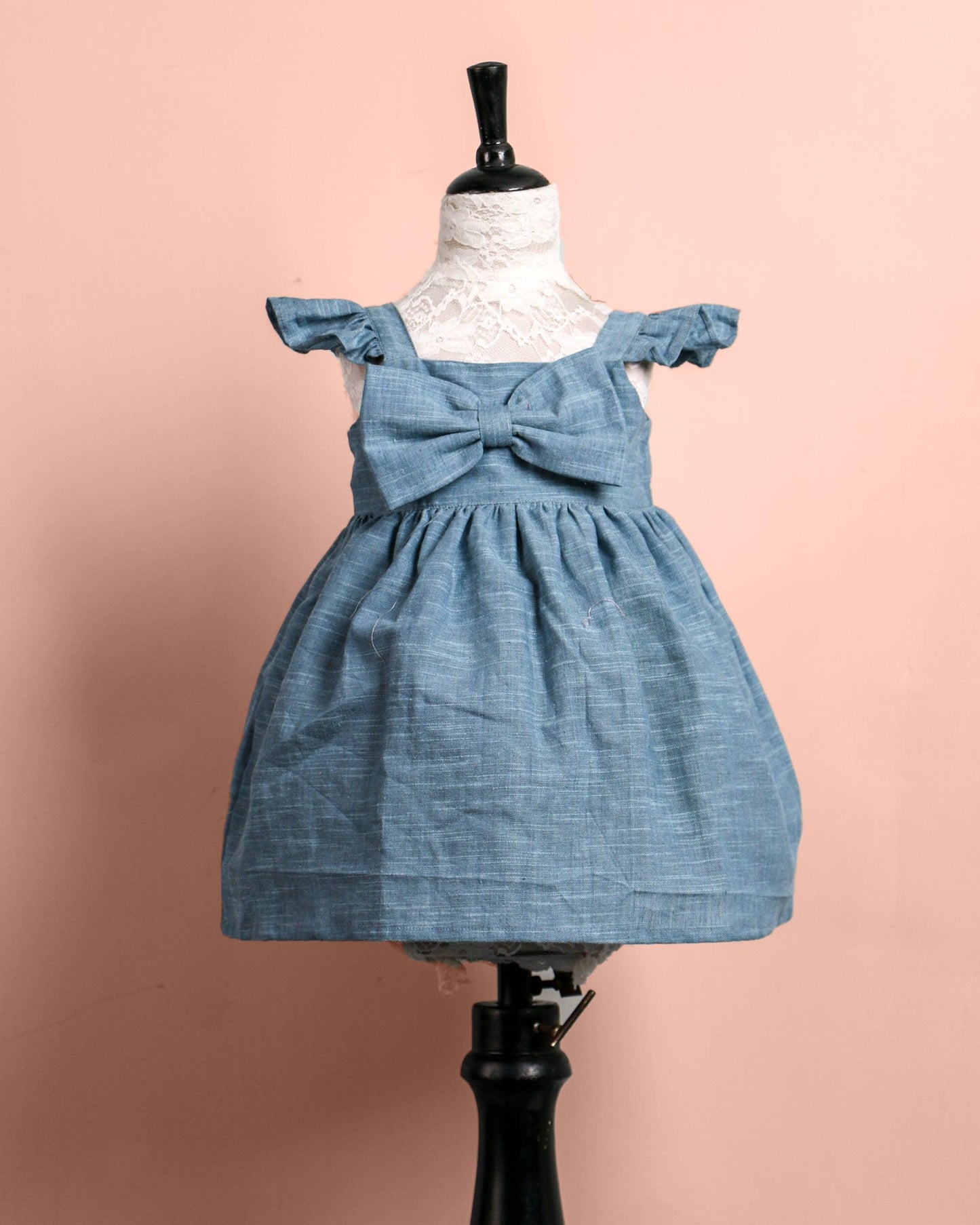 Handloom Woven Chalk blue Fit & Flare Dress WeaversKnot