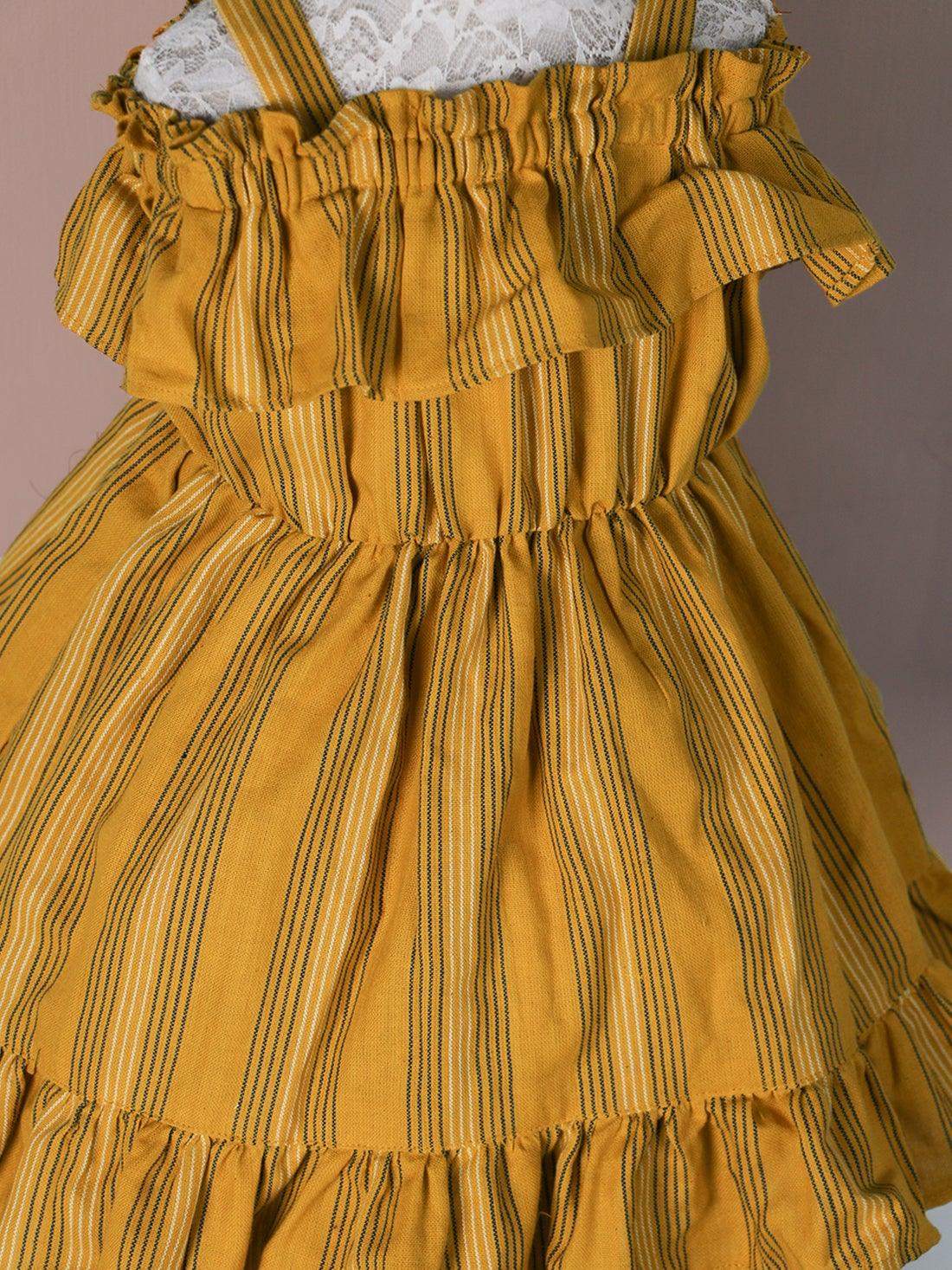 Handloom Woven Mustard yellow Girl’s Fit & Flare Dress WeaversKnot