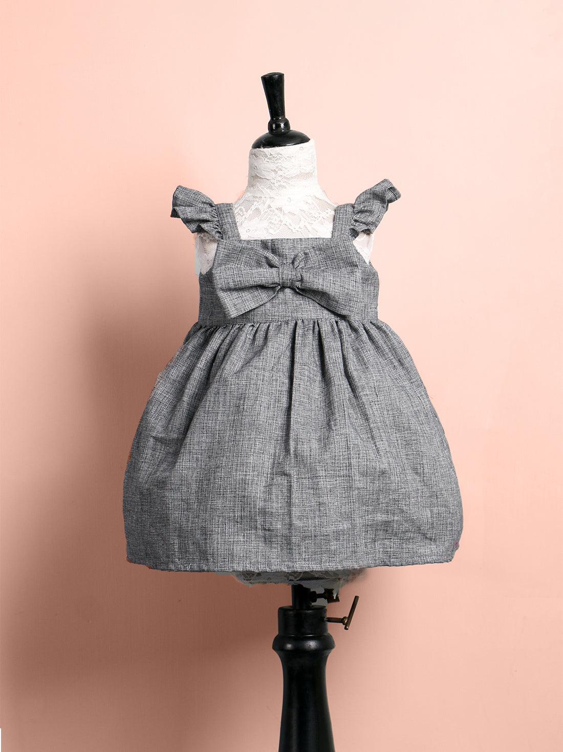 Handloom Woven Gray Girl's Fit & Flare Dress WeaversKnot