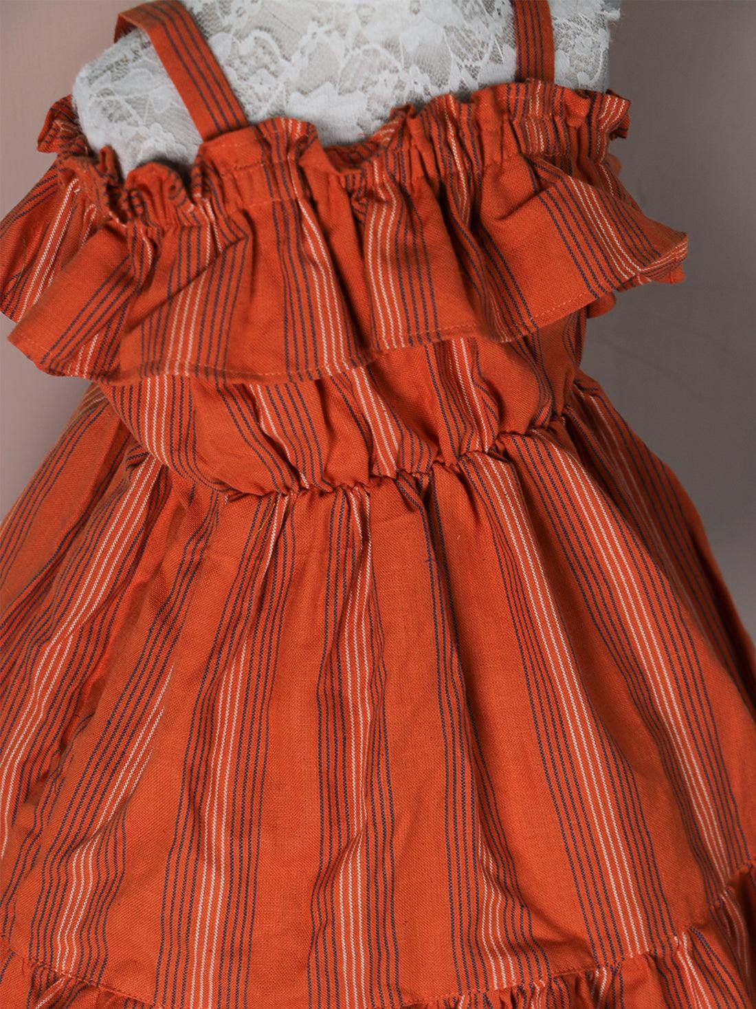 Handloom Woven carrot Girl’s Fit & Flare Dress WeaversKnot