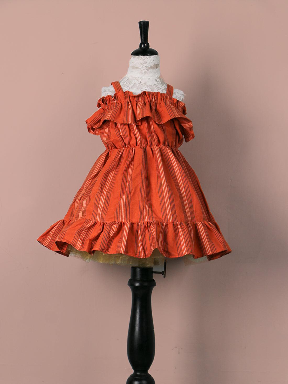 Handloom Woven carrot Girl’s Fit & Flare Dress WeaversKnot