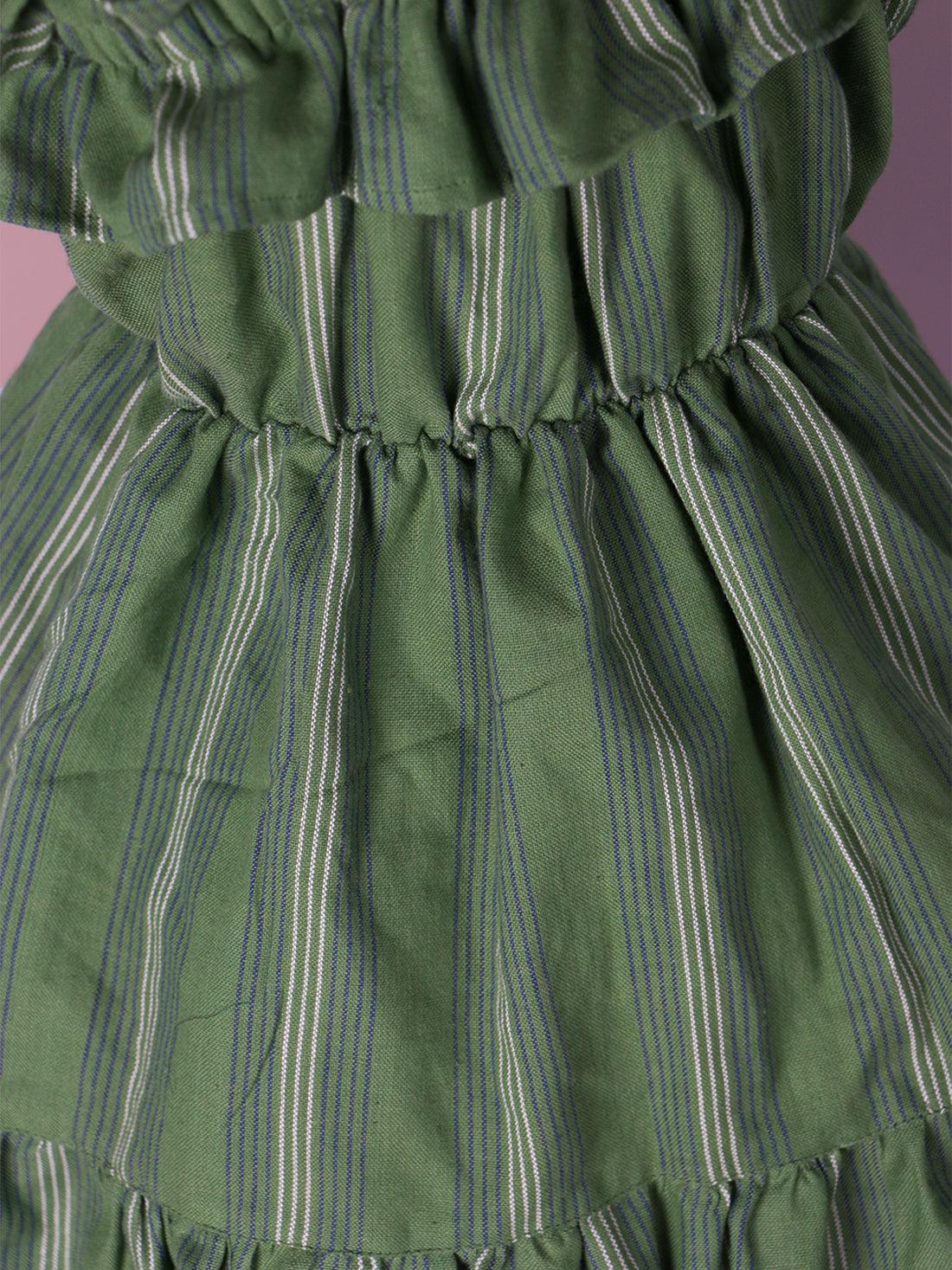 Handloom Woven Crocodile green Girl’s Fit & Flare Dress WeaversKnot