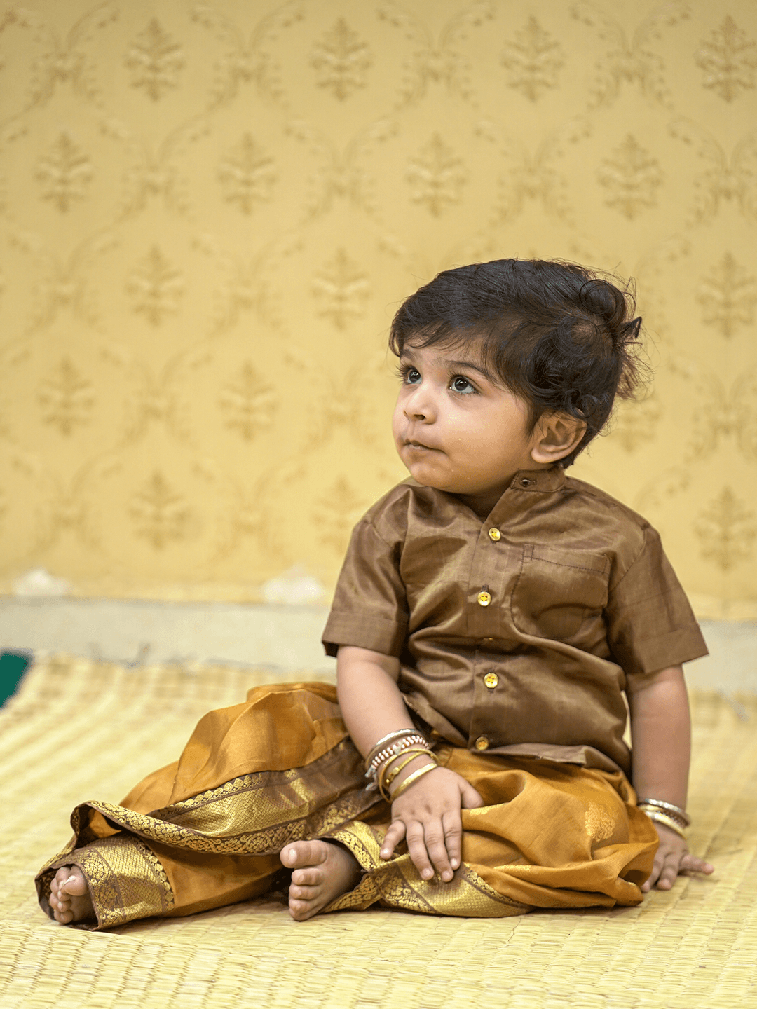 Honey brown Orange Kanjivaram Silk Dhoti Pants Set SANTHITHAM