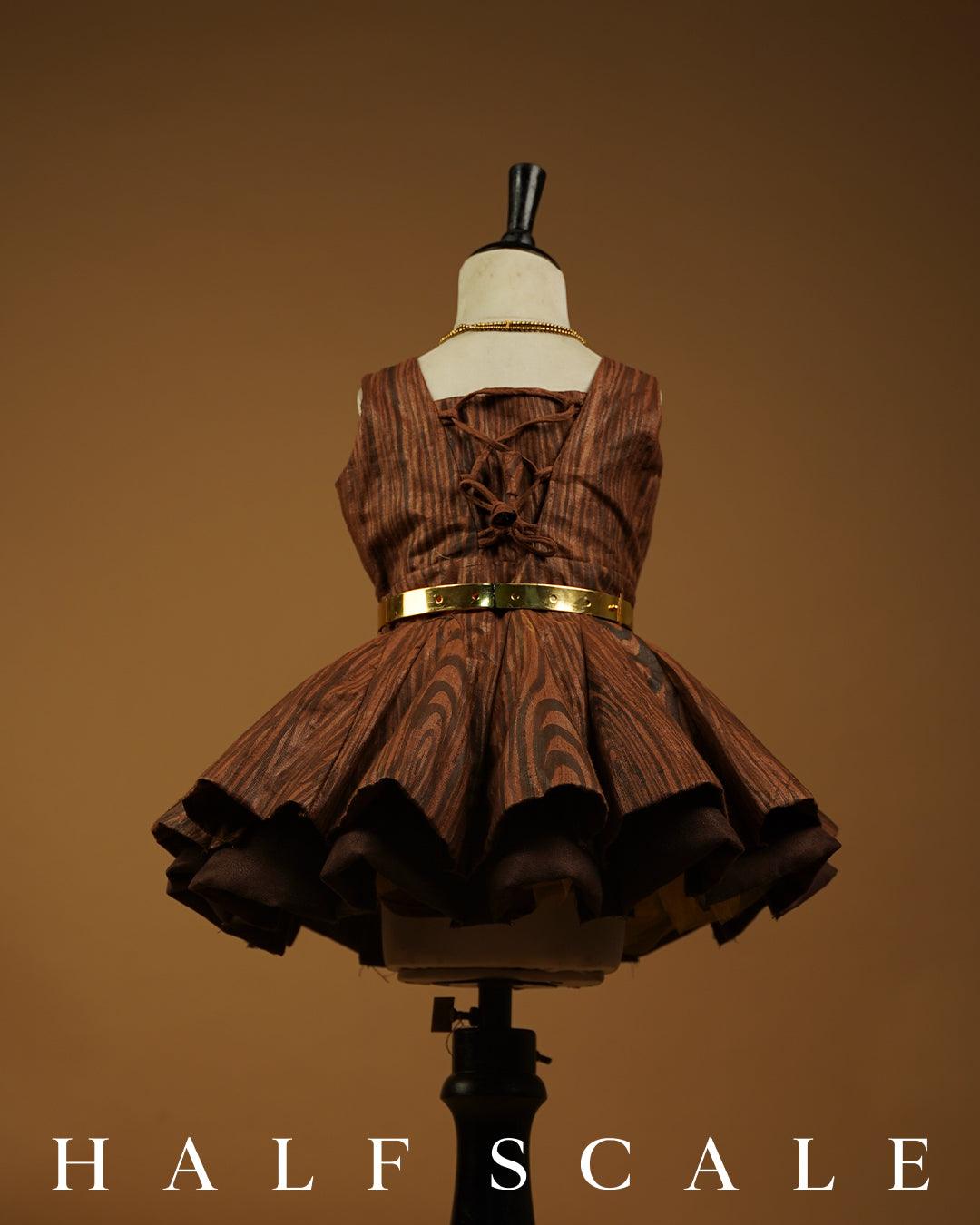 Hand Painted Walnut Tussar Silk Gown Tuscarora silk gown Half Scale