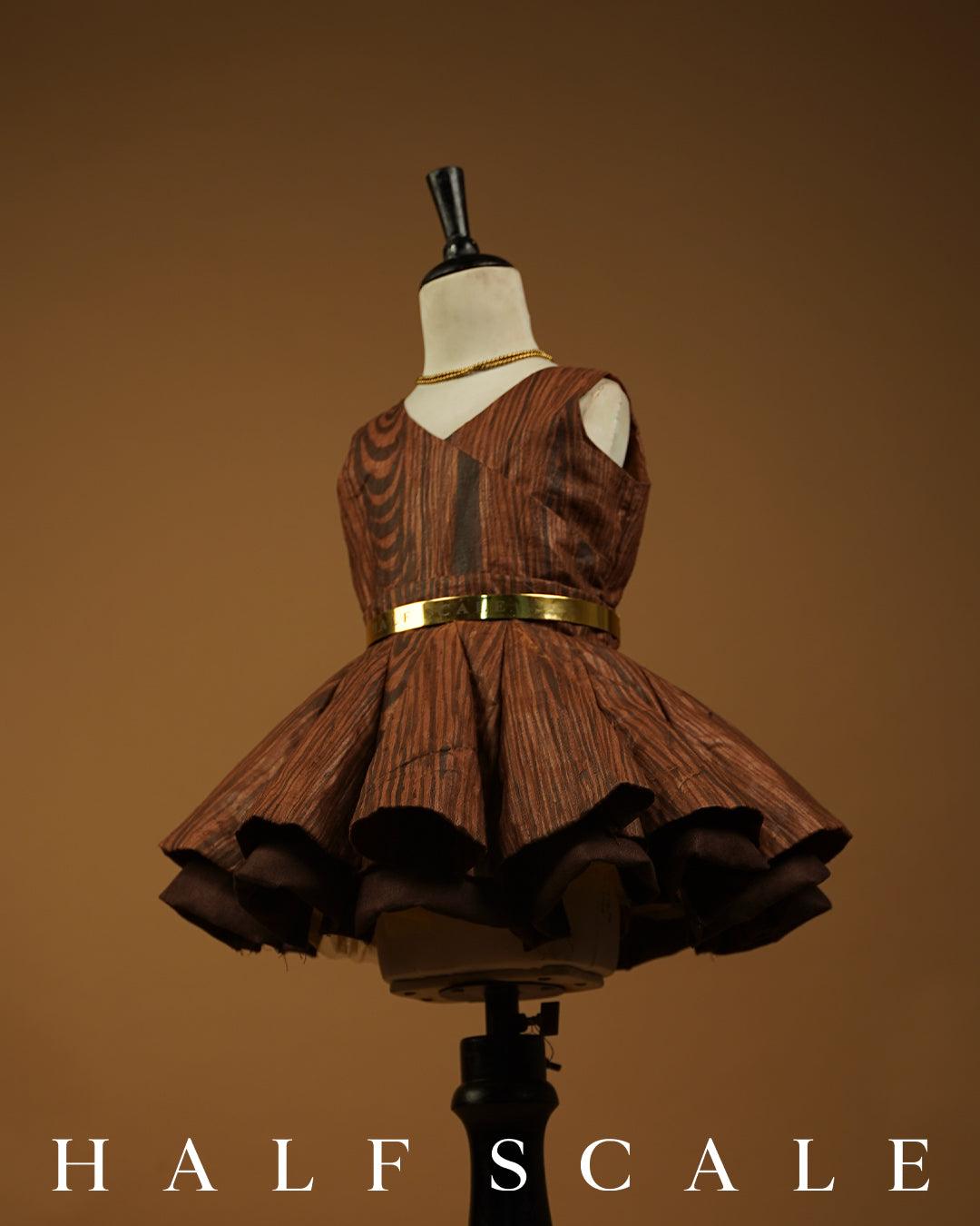 Hand Painted Walnut Tussar Silk Gown Tuscarora silk gown Half Scale