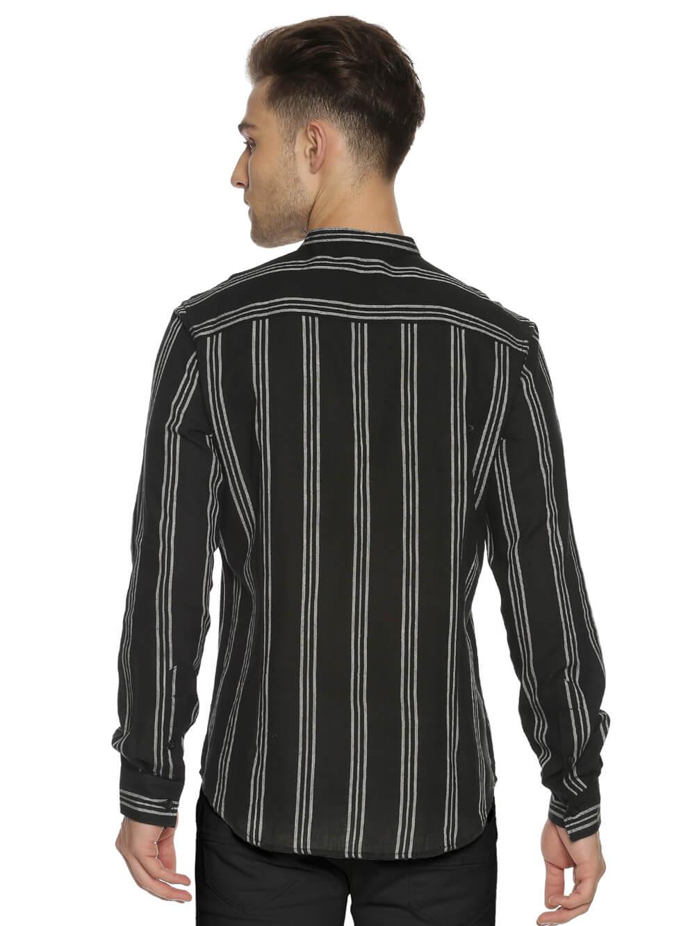 Handloom Woven Black Stripes Men Slim Fit Shirt WeaversKnot