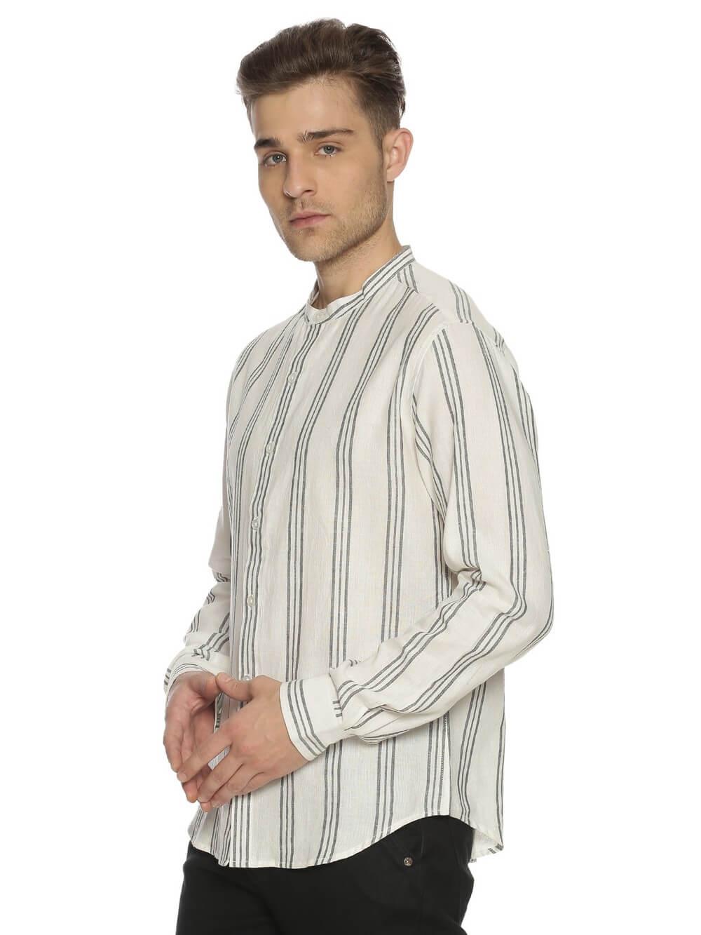 Handloom Woven White Stripes Men Slim Fit Shirt WeaversKnot
