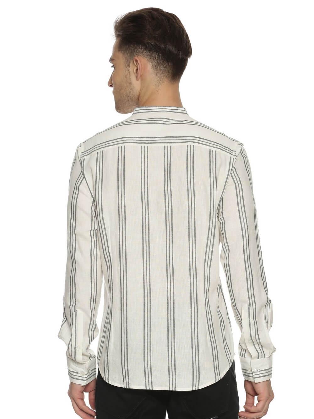 Handloom Woven White Stripes Men Slim Fit Shirt WeaversKnot