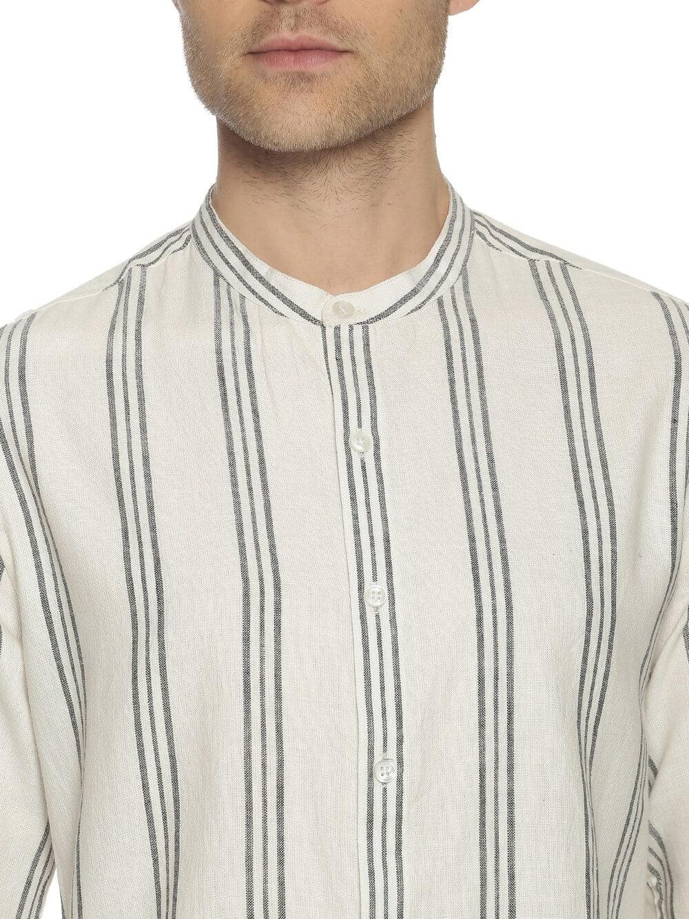 Handloom Woven White Stripes Men Slim Fit Shirt WeaversKnot