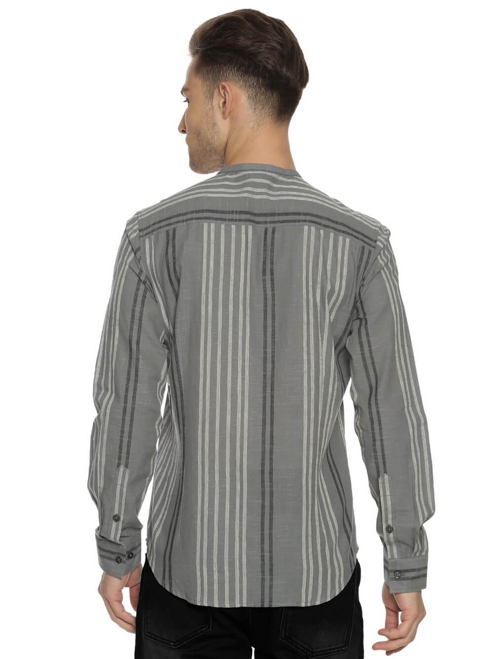 Handloom Woven Steel Gray Stripes Men Slim Fit Shirt WeaversKnot