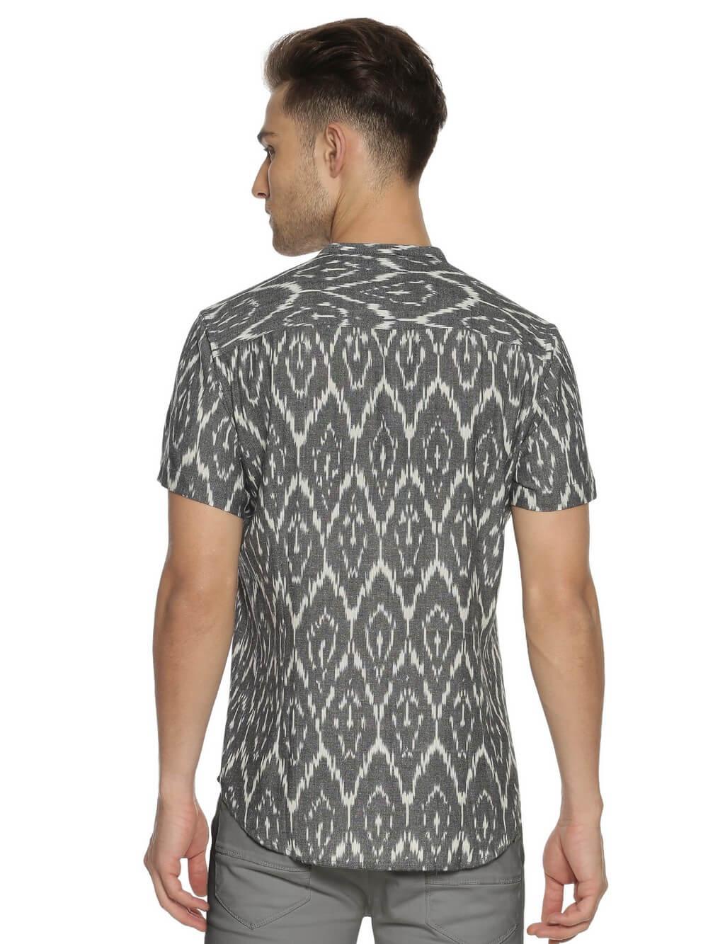 Ikat Woven Gray Men Slim Fit Half Sleeve Shirt WeaversKnot