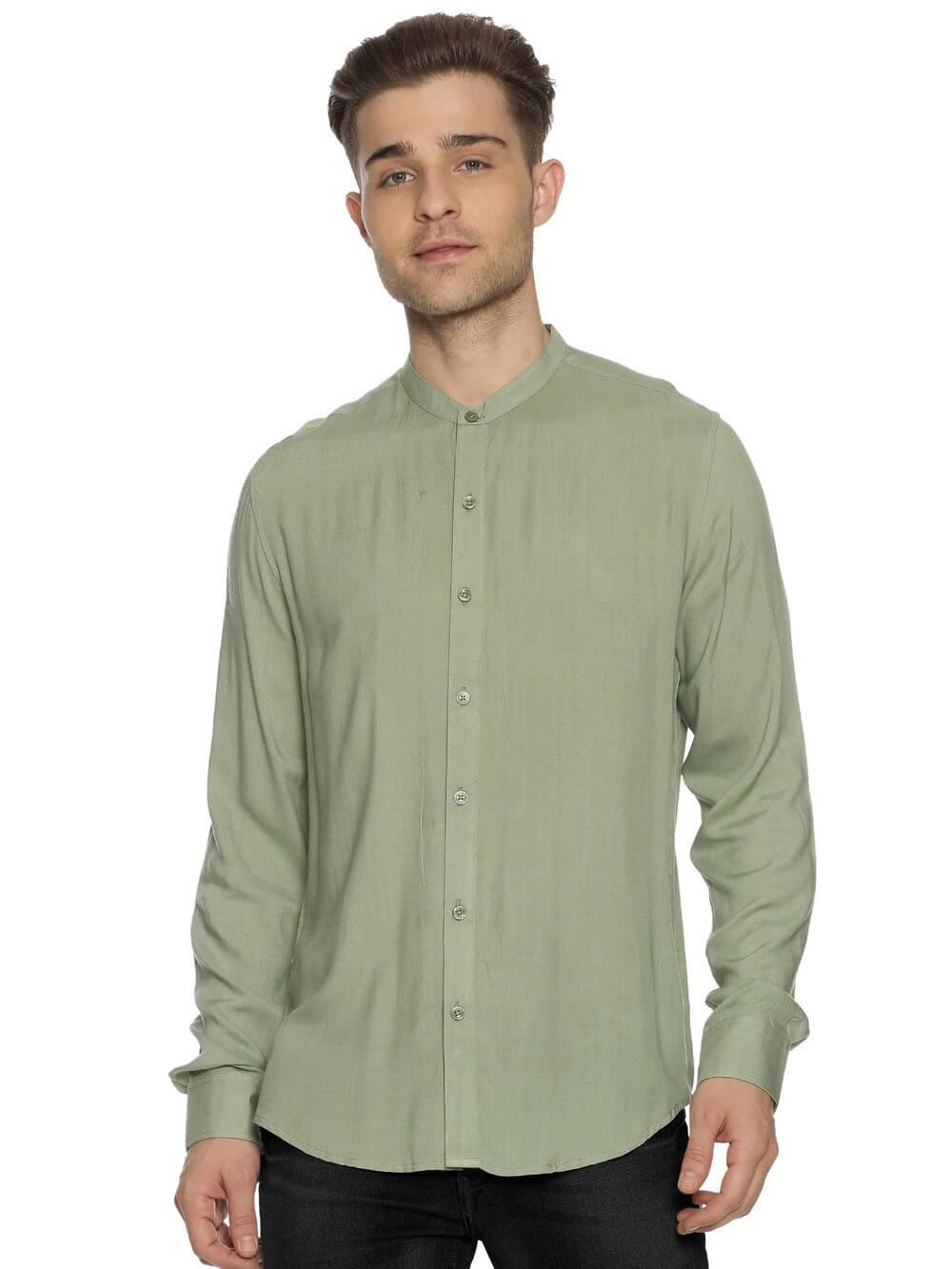 Rayon Sage Green Ultra Soft Skinny Fit Full Sleeve Shirt WeaversKnot