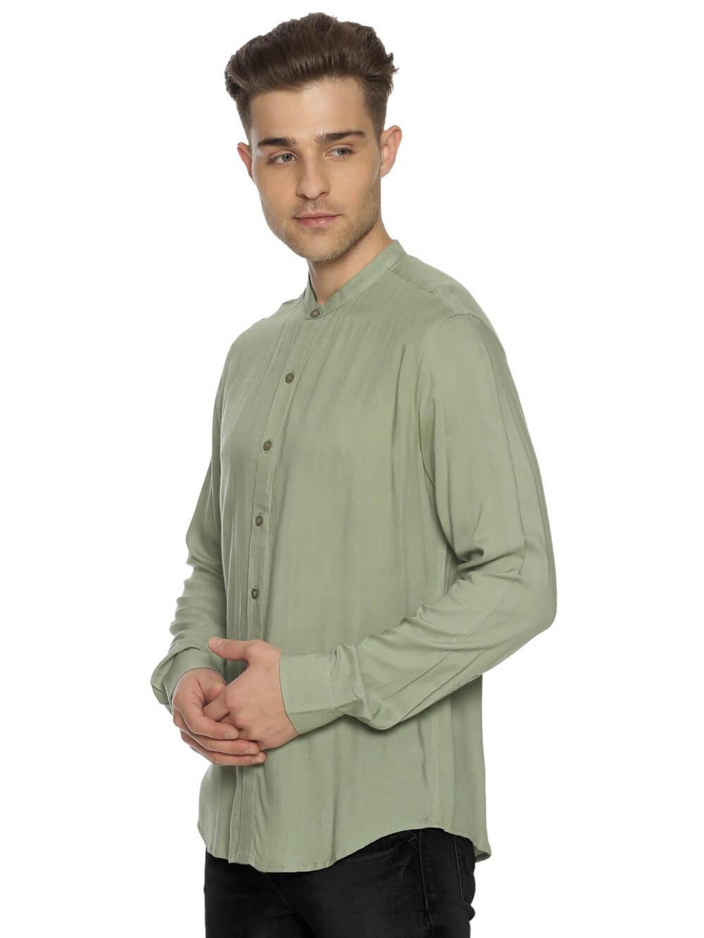 Rayon Sage Green Ultra Soft Skinny Fit Full Sleeve Shirt WeaversKnot
