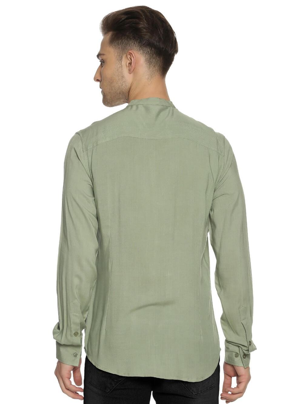 Rayon Sage Green Ultra Soft Skinny Fit Full Sleeve Shirt WeaversKnot