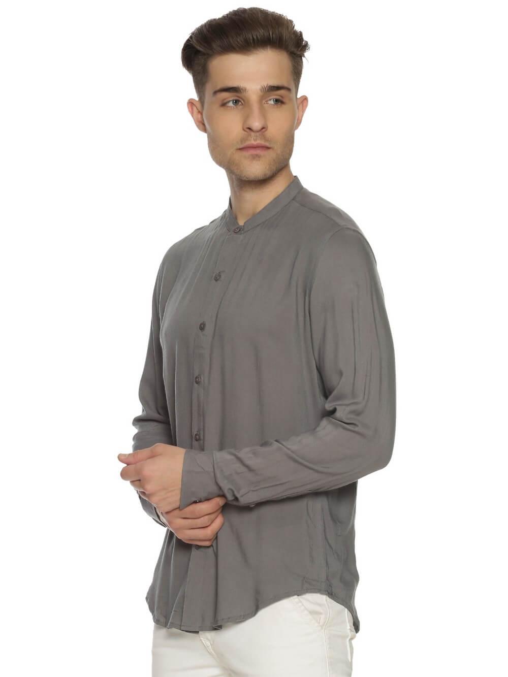 Rayon Gray Ultra Soft Skinny Fit Full Sleeve Shirt WeaversKnot