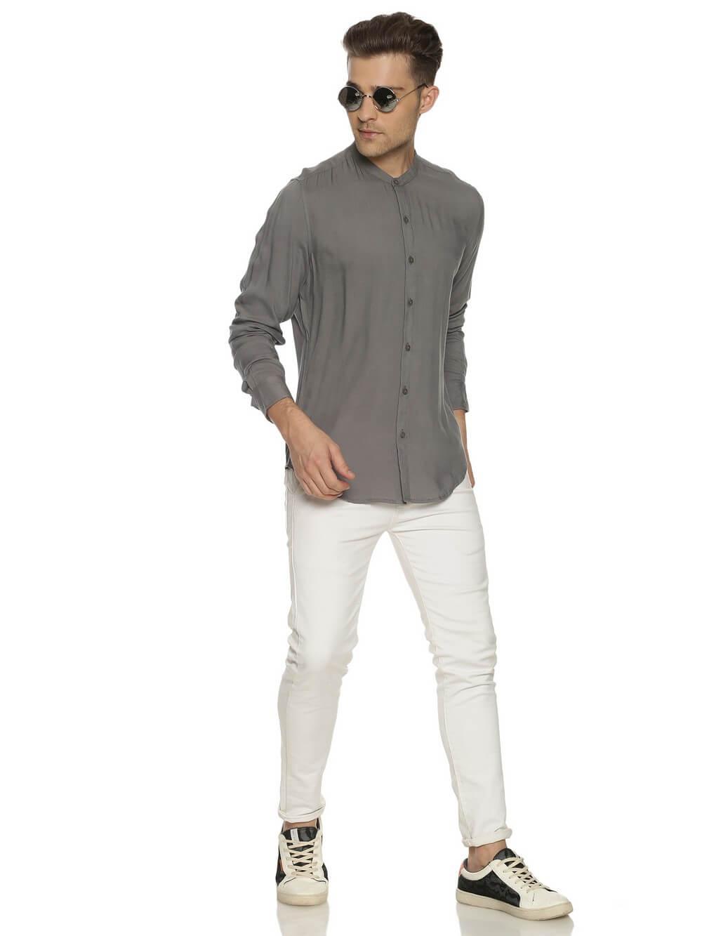 Rayon Gray Ultra Soft Skinny Fit Full Sleeve Shirt WeaversKnot