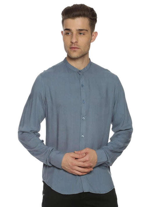 Rayon Pigeon Blue Ultra Soft Skinny Fit Full Sleeve Shirt WeaversKnot