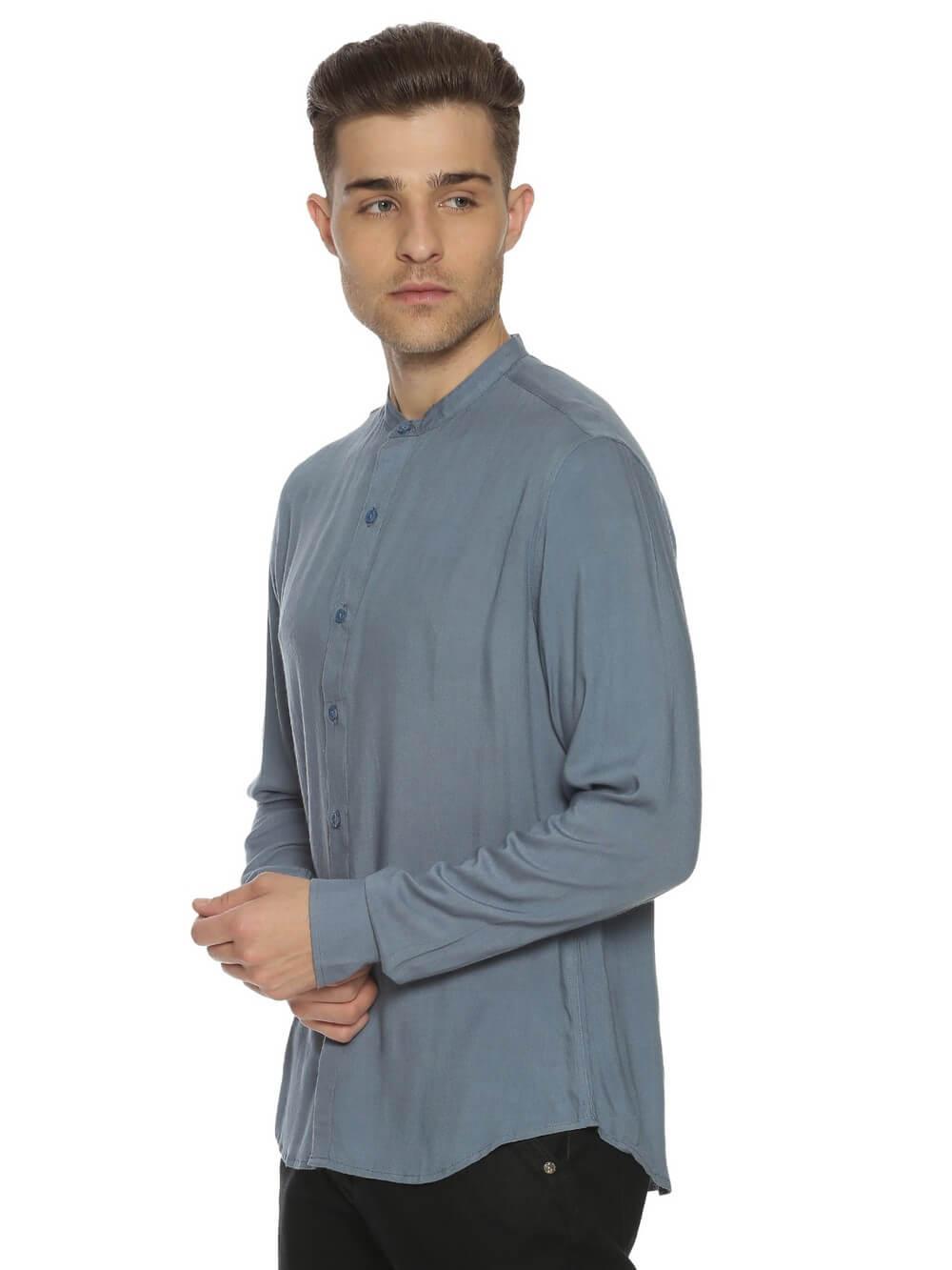 Rayon Pigeon Blue Ultra Soft Skinny Fit Full Sleeve Shirt WeaversKnot