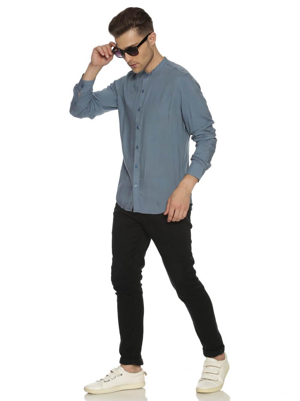 Rayon Pigeon Blue Ultra Soft Skinny Fit Full Sleeve Shirt WeaversKnot