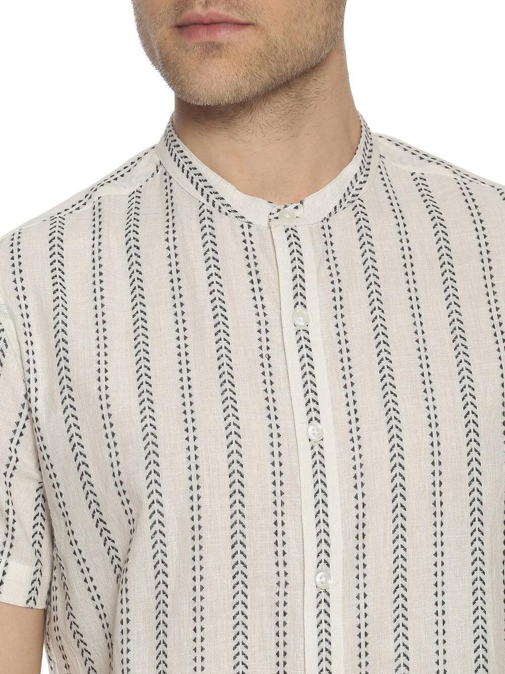 Handloom Woven White Stripes Men Slim Fit Half Sleeve Shirt WeaversKnot