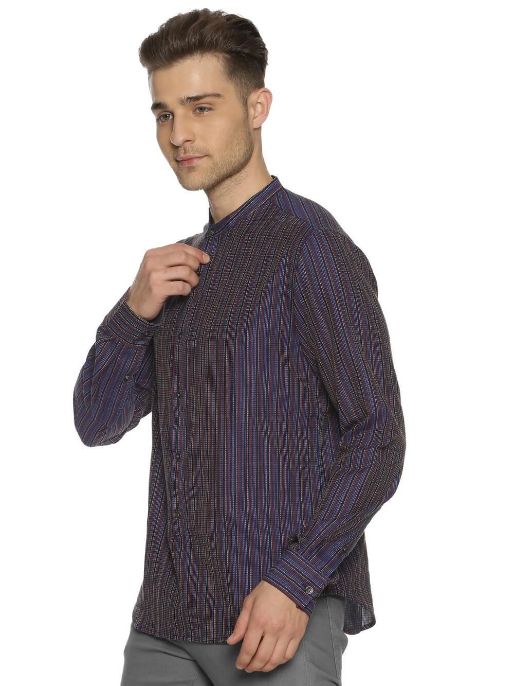 Jacquard Woven Indigo Men Slim Fit Full sleeves Shirt WeaversKnot