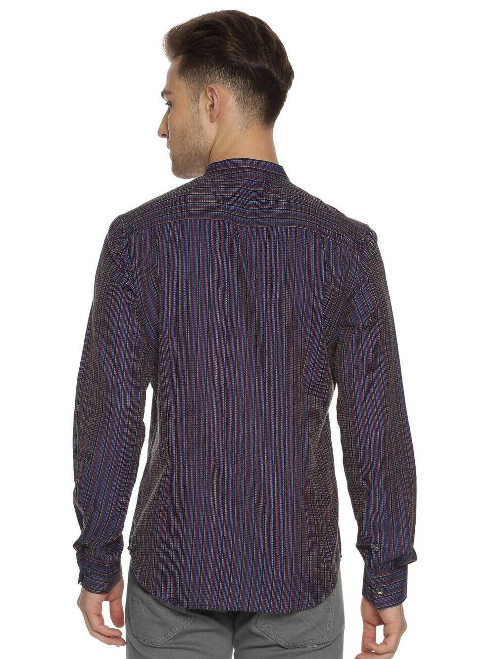 Jacquard Woven Indigo Men Slim Fit Full sleeves Shirt WeaversKnot