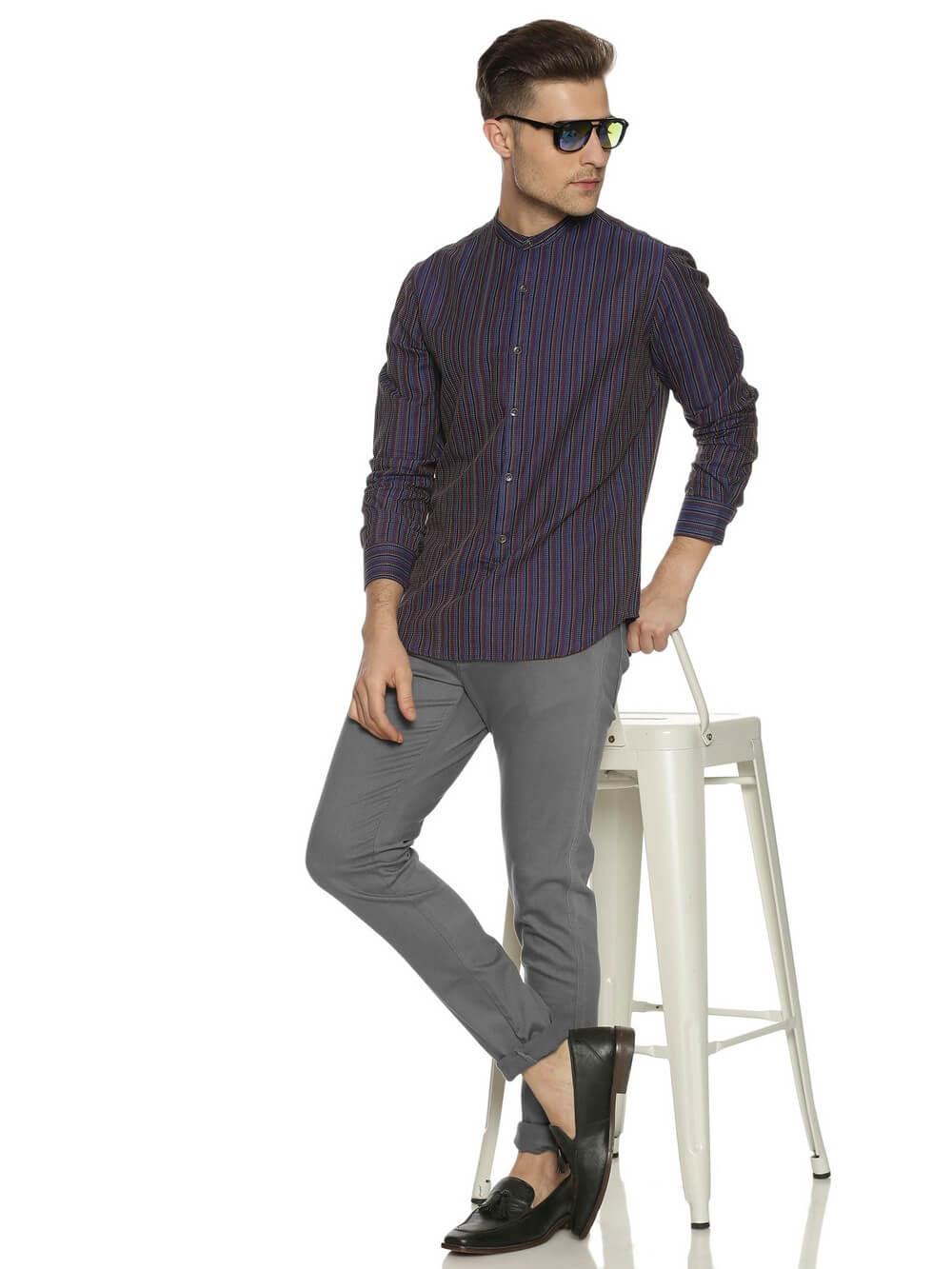 Jacquard Woven Indigo Men Slim Fit Full sleeves Shirt WeaversKnot