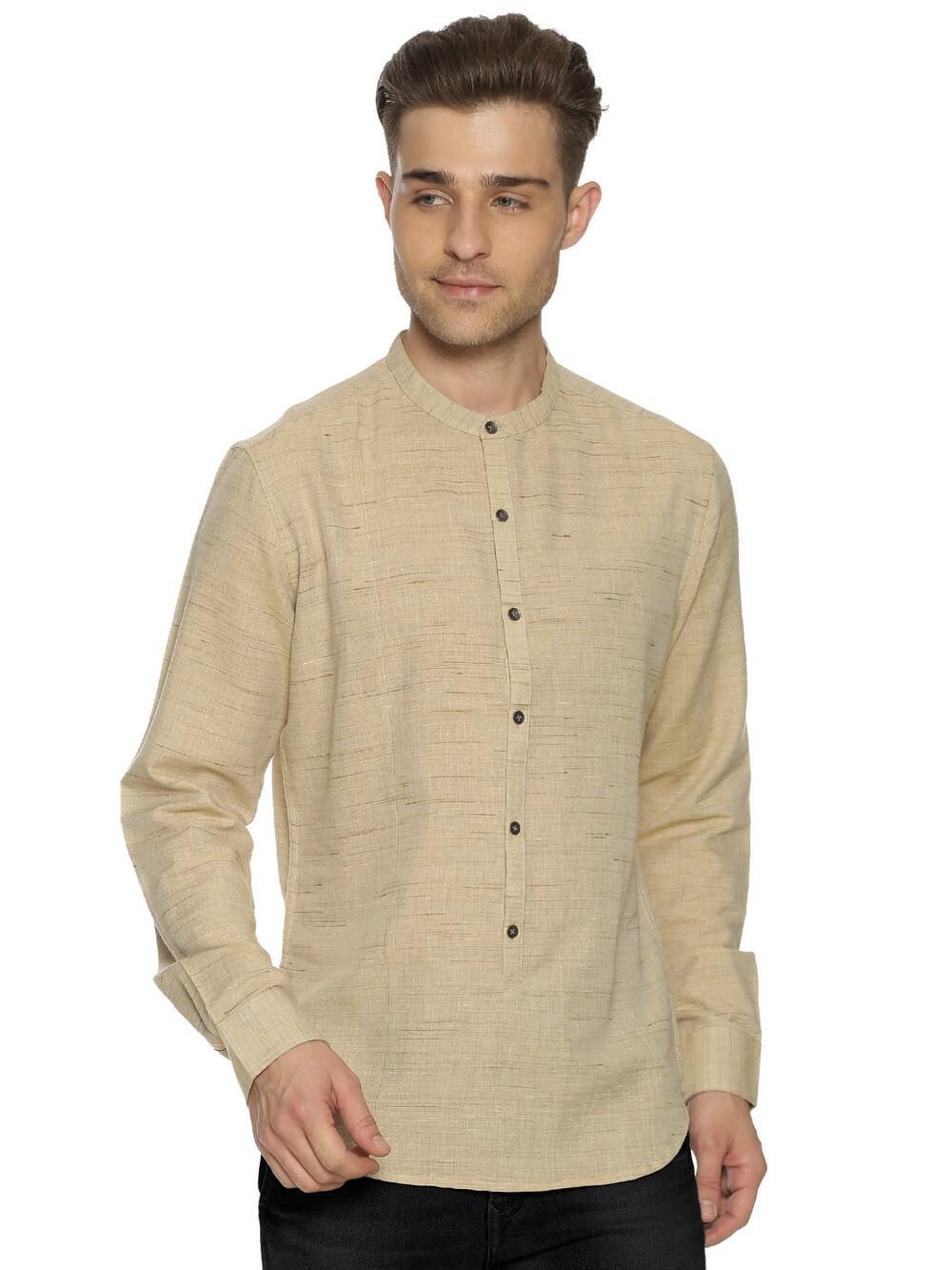 Handloom Woven Tan Men Slim Fit Shirt WeaversKnot