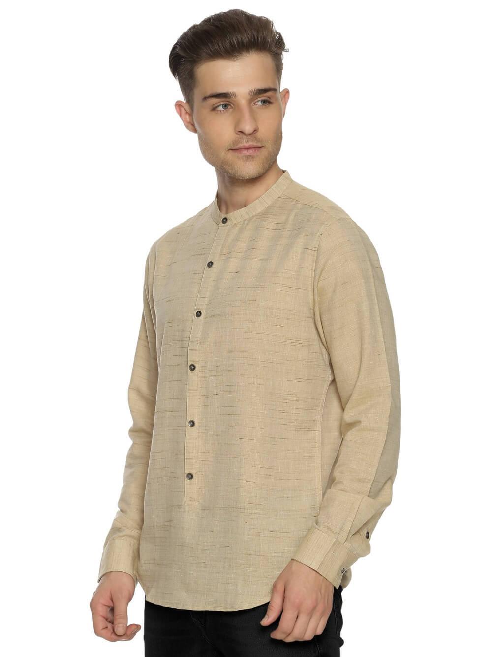 Handloom Woven Tan Men Slim Fit Shirt WeaversKnot
