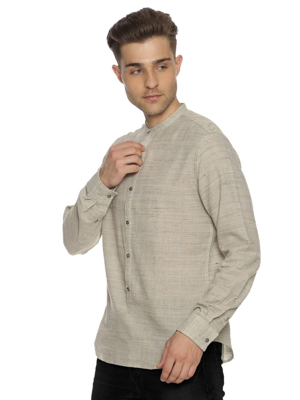 Handloom Woven Gray Men Slim Fit Shirt WeaversKnot