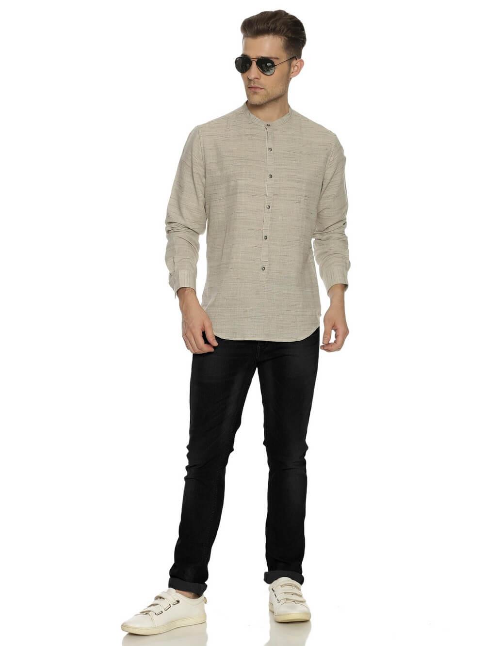 Handloom Woven Gray Men Slim Fit Shirt WeaversKnot