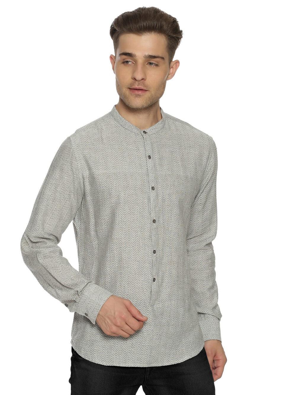 Jacquard Woven Gray Men Slim Fit Full sleeves Shirt WeaversKnot