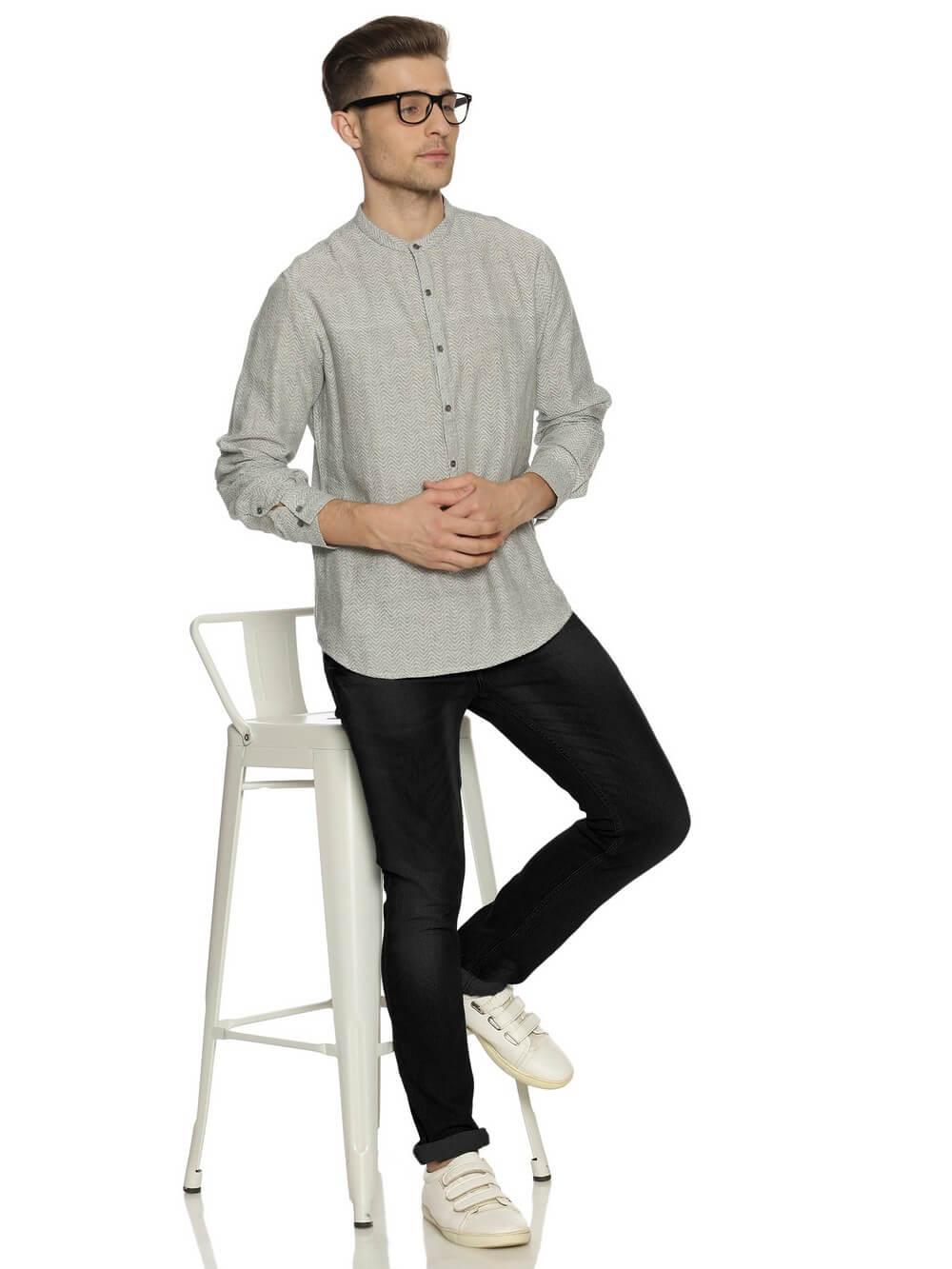 Jacquard Woven Gray Men Slim Fit Full sleeves Shirt WeaversKnot