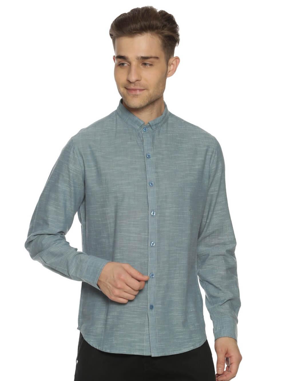 Handloom Woven Blue Men Slim Fit Shirt WeaversKnot
